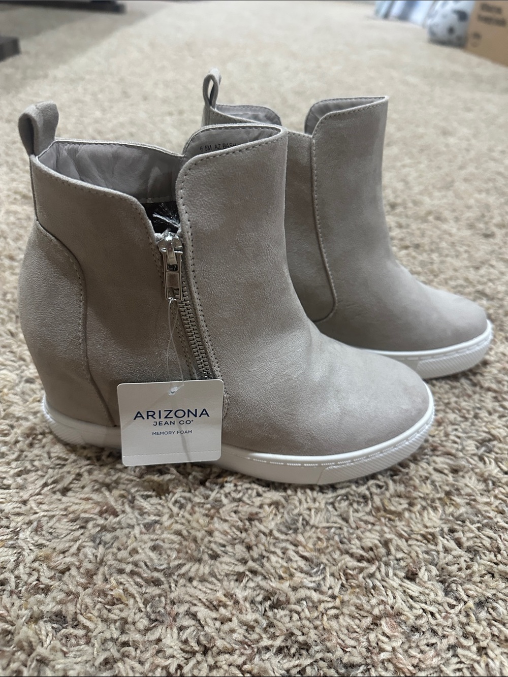 Arizona Jean Company Taupe Suede Wedge Ankle Booties
